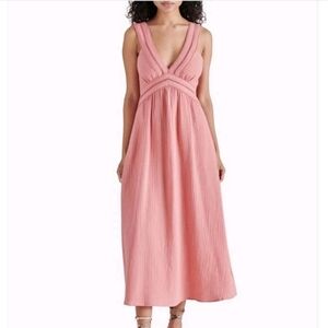 Steve Madden Taryn Tiered Midi Dress Cotton Gauze Midi Rose Mouve Size M